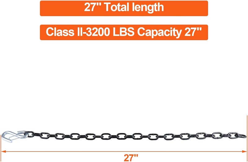 TeukRiGa 3/16"x 27" Grade 30 Steel Black Boat Trailer Safety Chain with 1 Spring Clip Hooks 3200 lbs, 2 Pcs (3/16"x 27") - Image 4